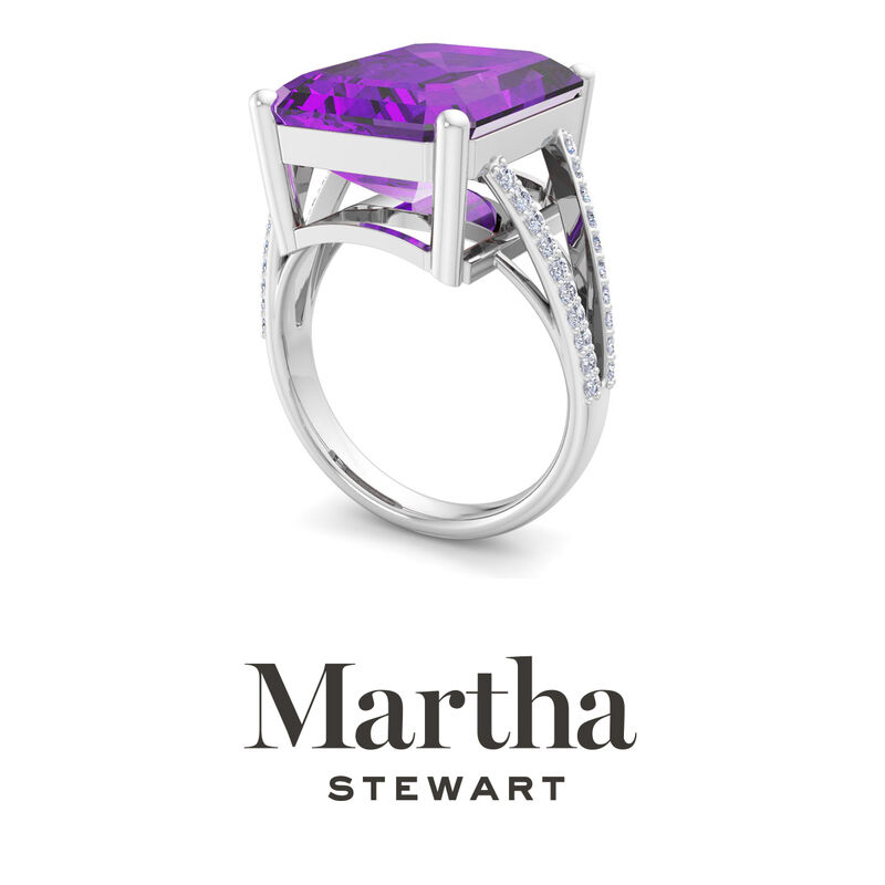 Martha Stewart 10 1/4ctw. Emerald Cut Amethyst & Lab Grown Diamond Ring In Sterling Silver image number null